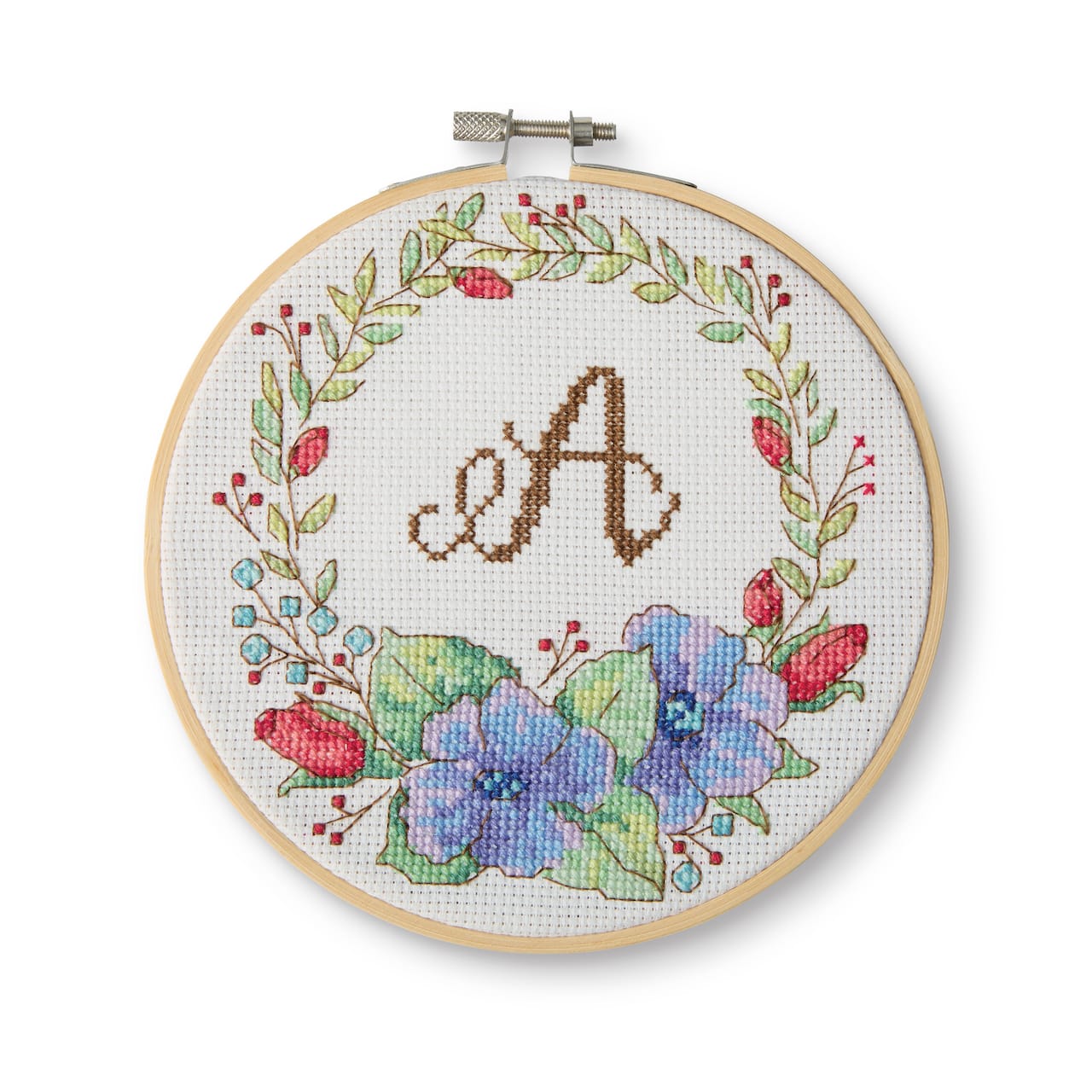 6" Floral Monogram Counted Cross Stitch Kit with Hoop by Loops & Threads®